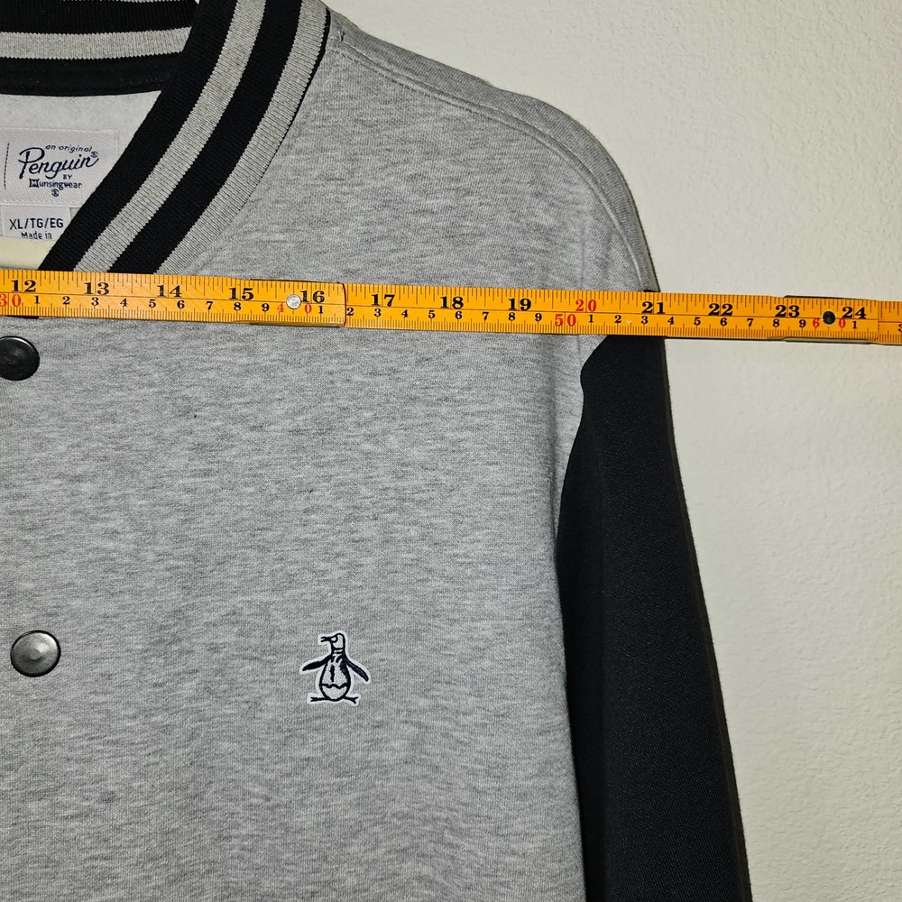 PENGUIN Men's Varsity Gray & Black Rib Knit Button Closure Bomber Jacket Sz XL - Picture 12 of 14